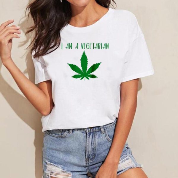 Vegetarian T-shirt Women Vegan Clothing Funny T Shirt Weed Leaf Printed Ladies Unisex Wear Tee Apparel Ulzzang Harajuku Tees